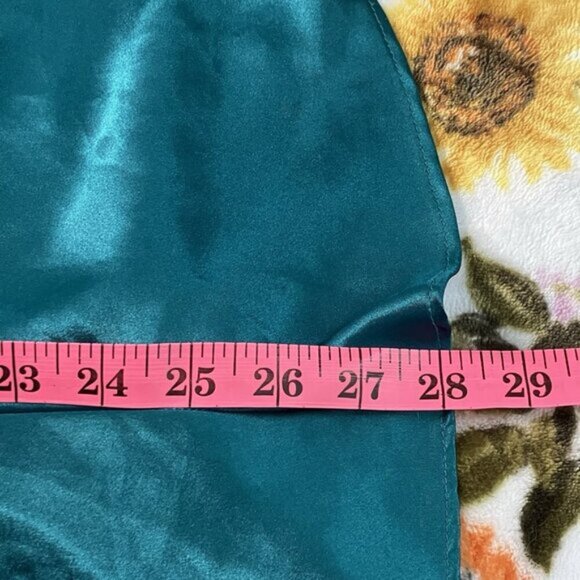 Vintage Womens 1x Slip Turquoise Satin Floral Made in USA Lace Lingerie Mini - Picture 8 of 8
